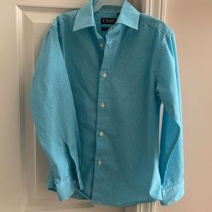 Chaps size S (8) turquoise and white check button down